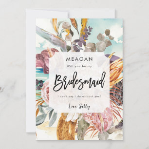 tropical beach florals bridesmaid proposal card