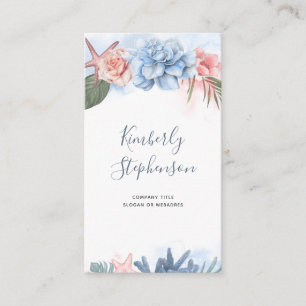 Tropical Beach Flowers and Starfish Coral Palm Business Card