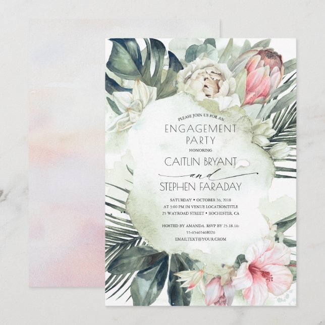 Tropical Beach Flowers Engagement Party Invitation (Front/Back)