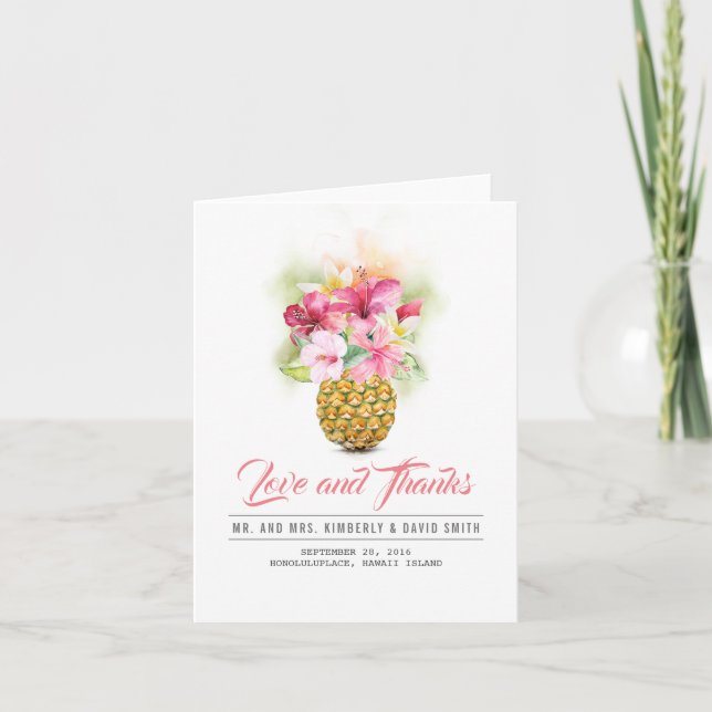 Tropical Beach Flowers Pineapple Thank You (Front)