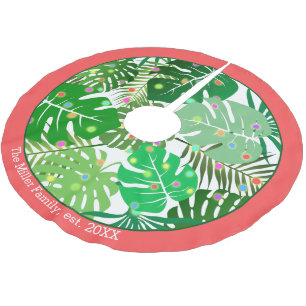 Tropical Beach Foliage Lights Modern Monogram Name Brushed Polyester Tree Skirt