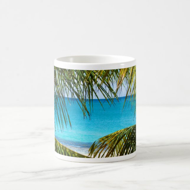 Tropical Beach framed with Palm Fronds Coffee Mug (Center)