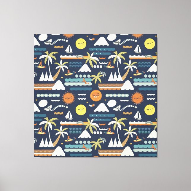 Tropical Beach Fun Pattern Canvas Print (Front)
