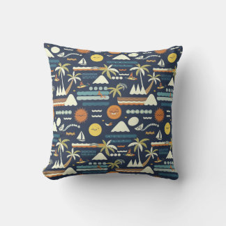 Tropical Beach Fun Pattern Throw Pillow