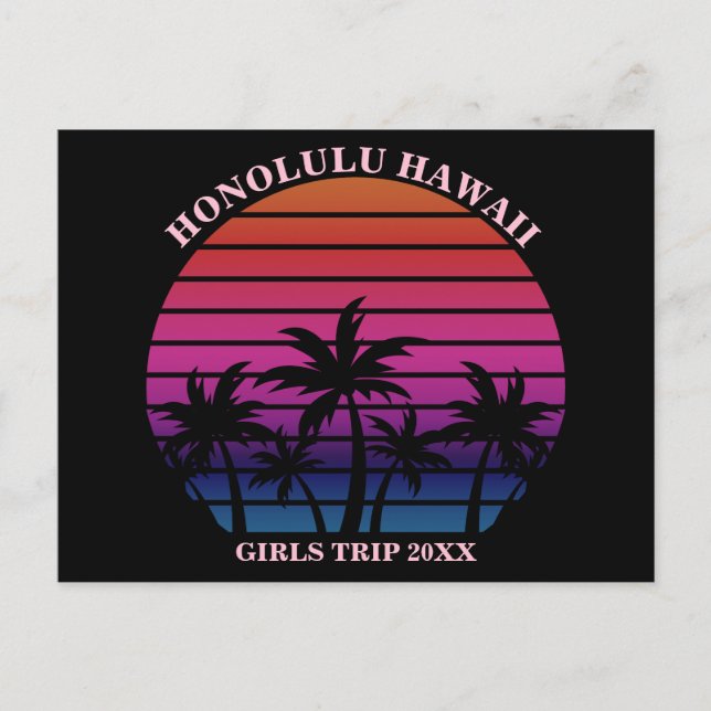 Tropical Beach Girls Trip Pink Black Custom Postcard (Front)