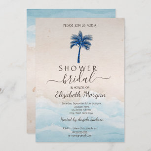 Tropical Beach Glitter Palm Bridal Shower Invitation