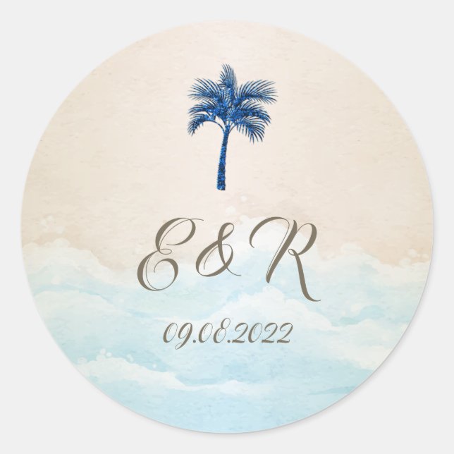Tropical Beach Glitter Palm  Classic Round Sticker (Front)