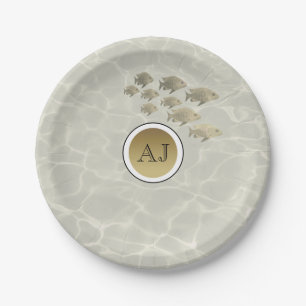 Tropical Beach Gold Monogram Paper Plate