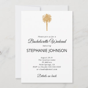 Tropical Beach Gold Palm Destination Bachelorette Invitation