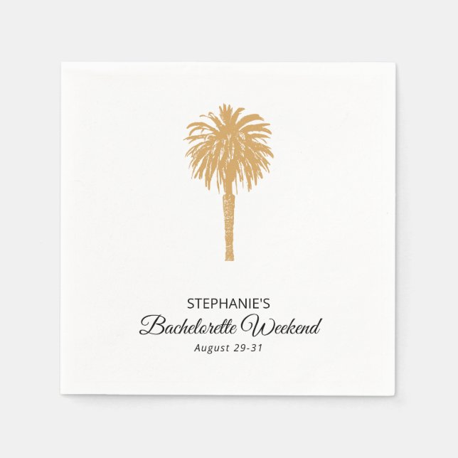 Tropical Beach Gold Palm Destination Bachelorette Napkin (Front)