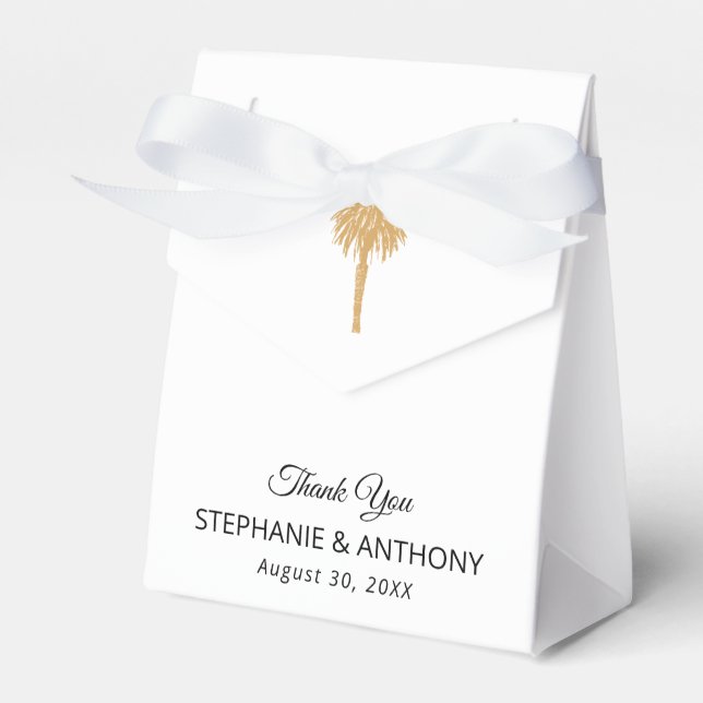 Tropical Beach Gold Palm Tree Destination Wedding  Favor Box (Front Side)