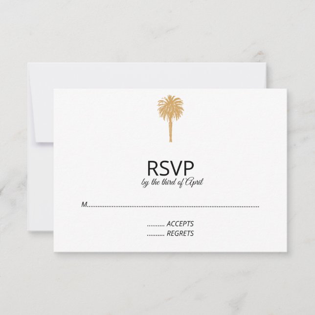 Tropical Beach Gold Palm Tree Destination Wedding  RSVP Card (Front)