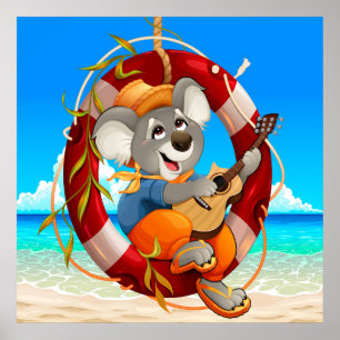 Tropical Beach Guitar Playing Koala Poster