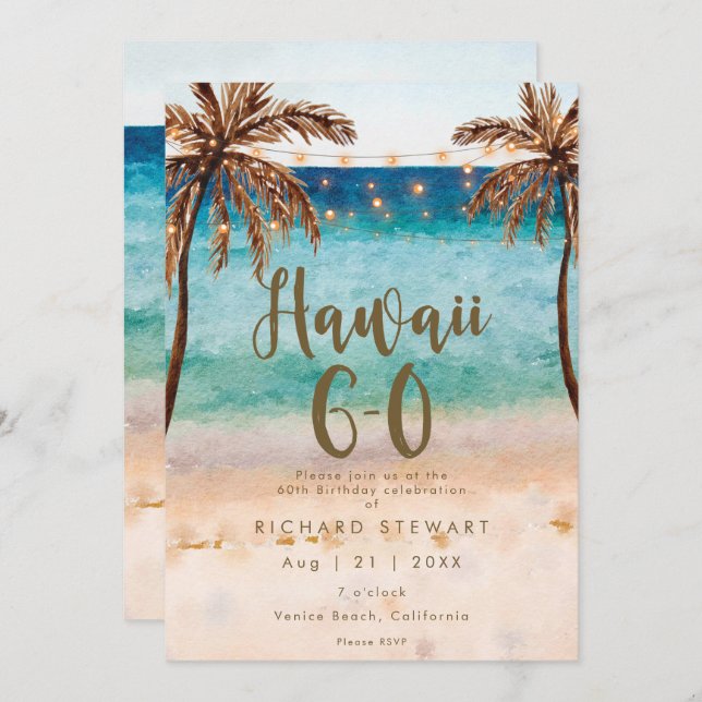 tropical beach hawaii  6 0 60th birthday party invitation (Front/Back)