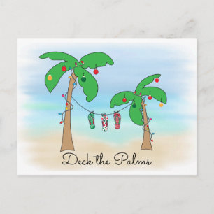 Tropical Beach Hawaiian Christmas Deck The Palms Holiday Postcard