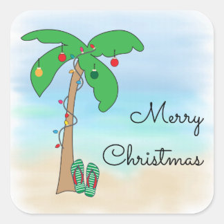 Tropical Beach Hawaiian Christmas Square Sticker