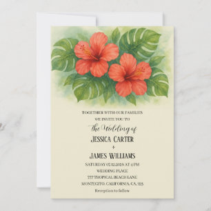 Tropical Beach Hawaiian Hibiscus Wedding Invitation
