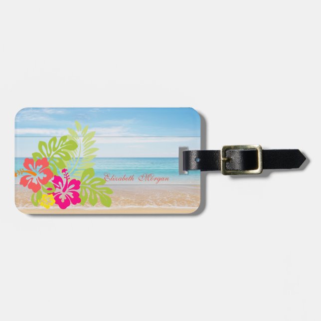 Tropical,Beach, Hawaiian Hibiskus Luggage Tag (Front Horizontal)