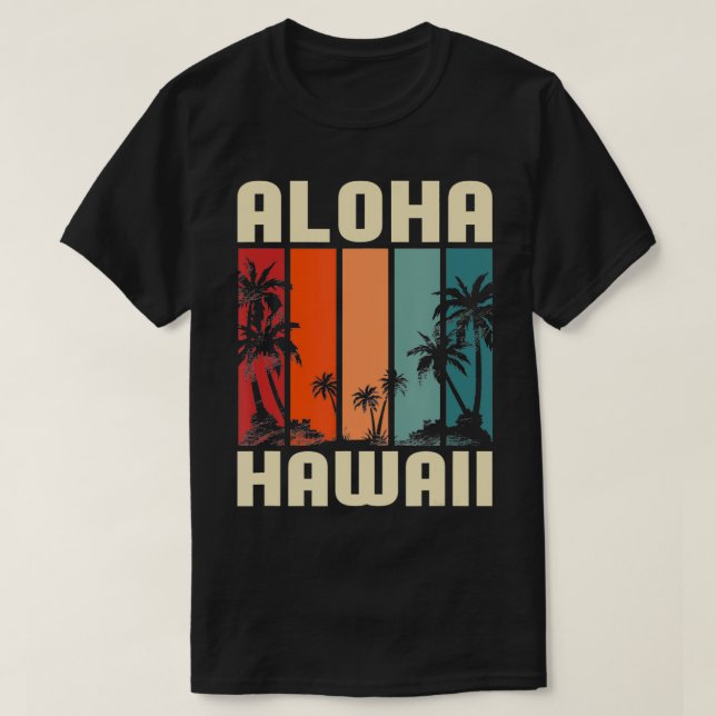 Tropical Beach Hawaiian Summer Palm Trees Aloha Ha T-Shirt (Design Front)