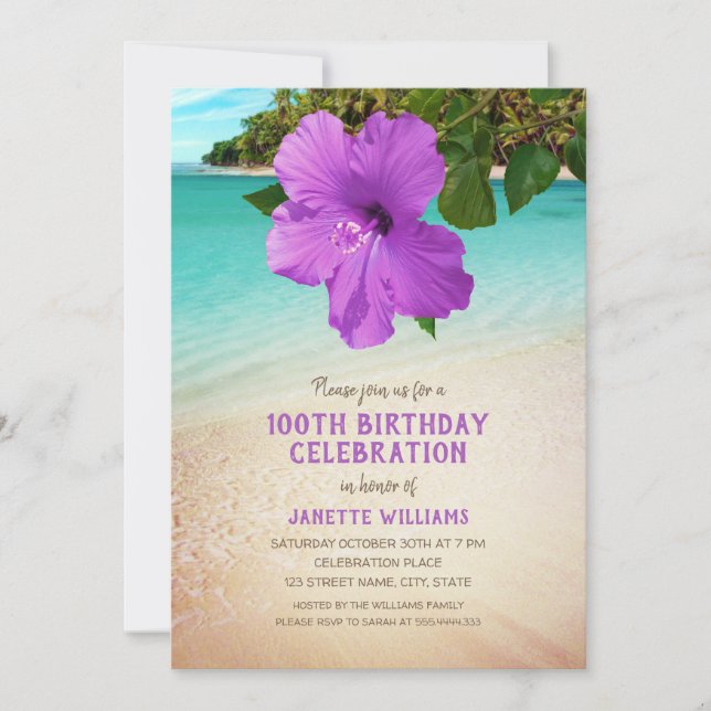 Tropical Beach Hawaiian Themed 100th Birthday Invitation (Front)