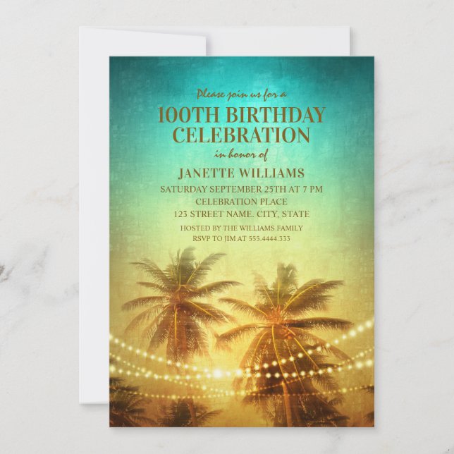 Tropical Beach Hawaiian Themed 100th Birthday Invitation (Front)