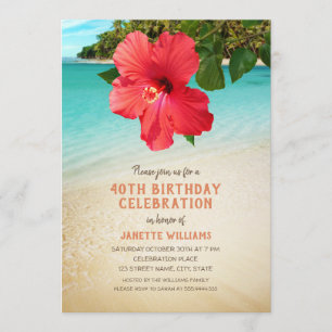 Tropical Beach Hawaiian Themed 40th Birthday Party Invitation