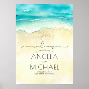 Tropical Beach Hearts Affiche de bienvenue Mariage