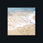 tropical beach hearts turquoise ocean canvas print<br><div class="desc">names of couple and wedding date in hearts on tropical beach with turquoise ocean water
Names and wedding date can be customized to your need.</div>