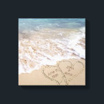 tropical beach hearts turquoise ocean canvas print<br><div class="desc">names of couple and wedding date in hearts on tropical beach with turquoise ocean water
Names and wedding date can be customized to your need.</div>