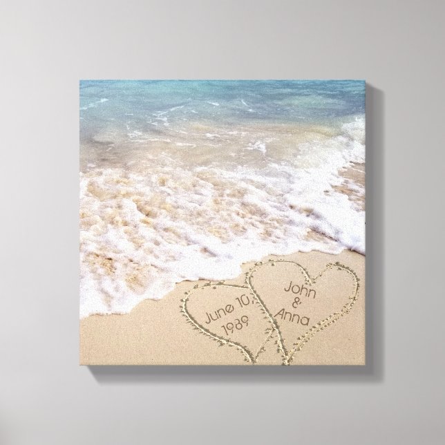 tropical beach hearts turquoise ocean canvas print (Front)