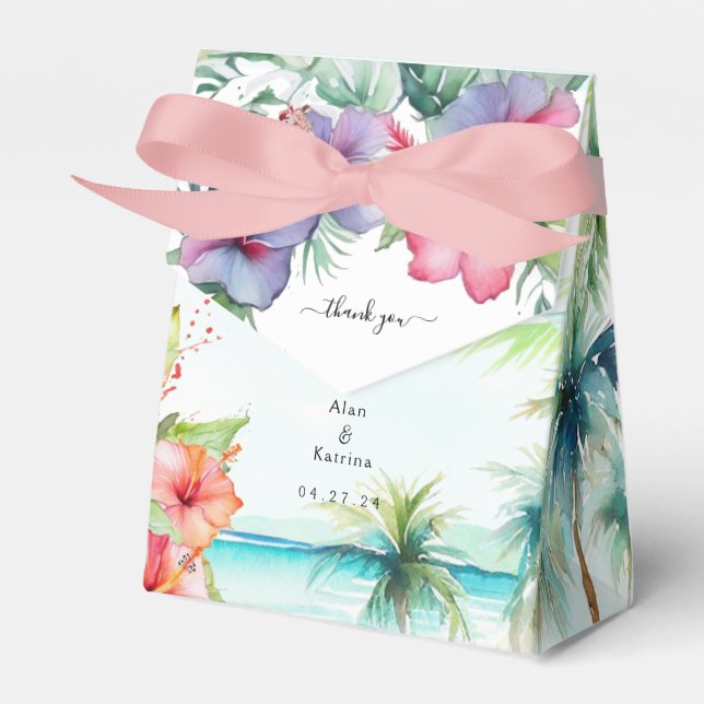 Tropical Beach Hibiscus Favour Box (Front Side)