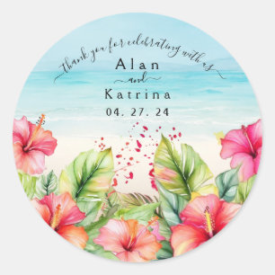  Tropical Beach Hibiscus Paper Plate Classic Round Sticker