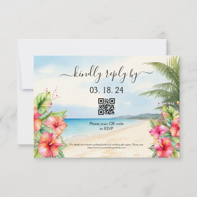 Tropical Beach Hibiscus RSVP Card (Front)