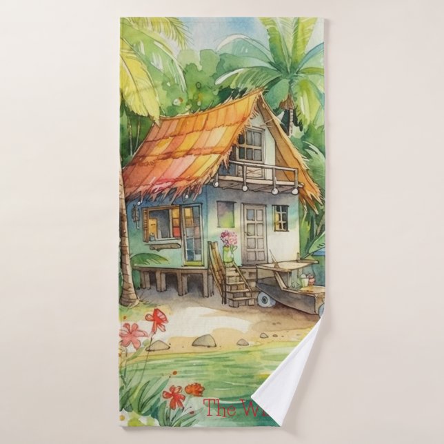 Tropical Beach House Bungalow  Bath Towel Set (Bath Towel)