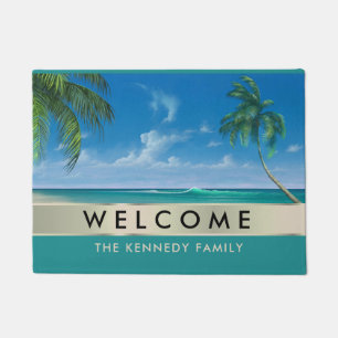 Tropical Beach House Family Name Welcome   Doormat