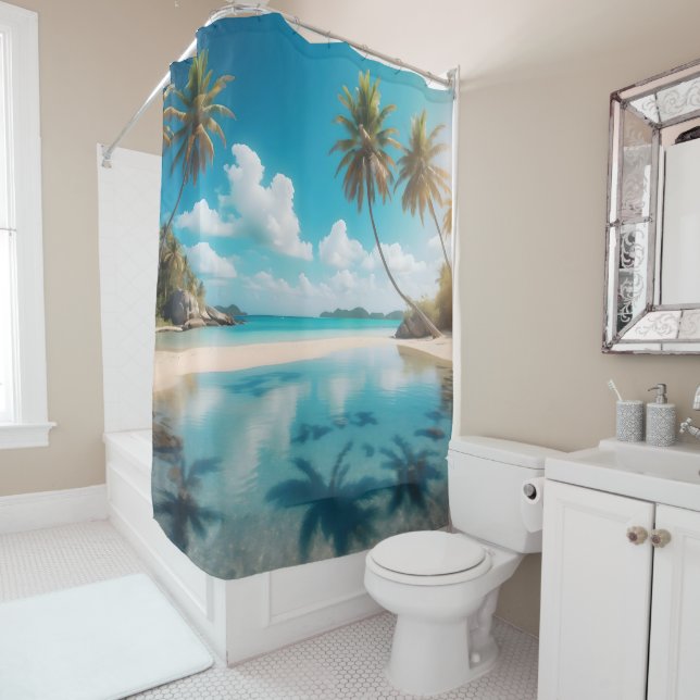 Tropical Beach House Shower Curtain (In Situ)