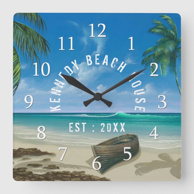 Tropical Beach House Square Wall Clock (Front)