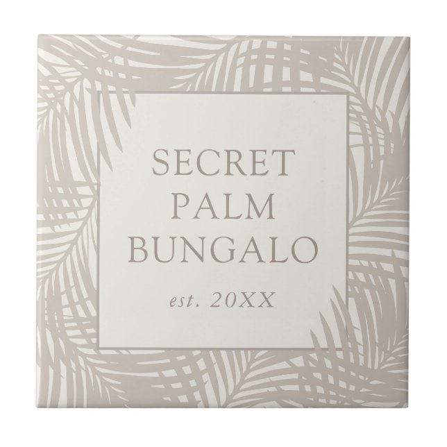 Tropical Beach House Taupe Palm Pattern Tile (Front)