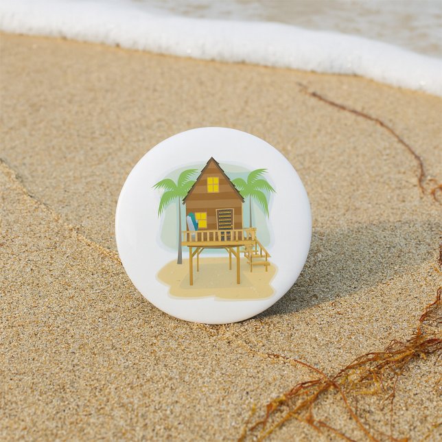 Tropical Beach Hut Surfboards and Palm Trees 3 Inch Round Button (Creator Uploaded)