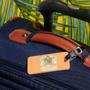 Tropical Beach Hut Surfboards and Palm Trees Luggage Tag