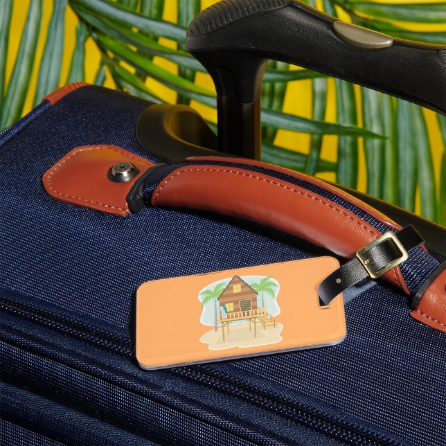Tropical Beach Hut Surfboards and Palm Trees Luggage Tag (Creator Uploaded)