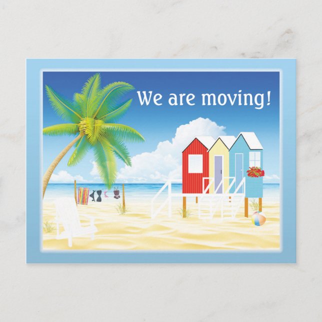 Tropical Beach Huts Change of Address Announcement Postcard (Front)