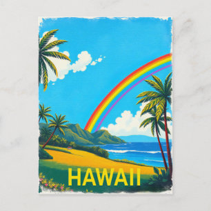 Tropical Beach in Hawaii with a Rainbow Postcard