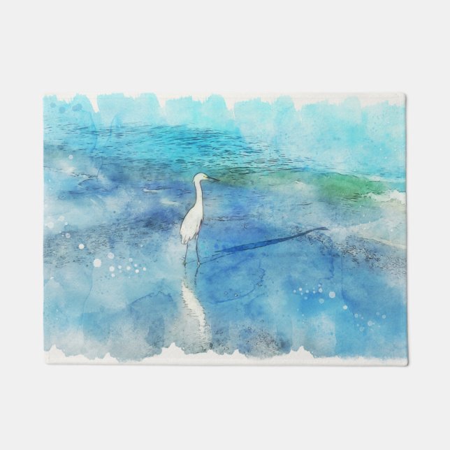 Tropical Beach in Teal Aqua Turquoise Blue Doormat (Front)