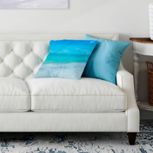 Tropical Beach in Teal Aqua Turquoise Blue Florida Throw Pillow