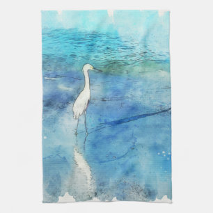 Tropical Beach in Teal Aqua Turquoise Blue Kitchen Towel