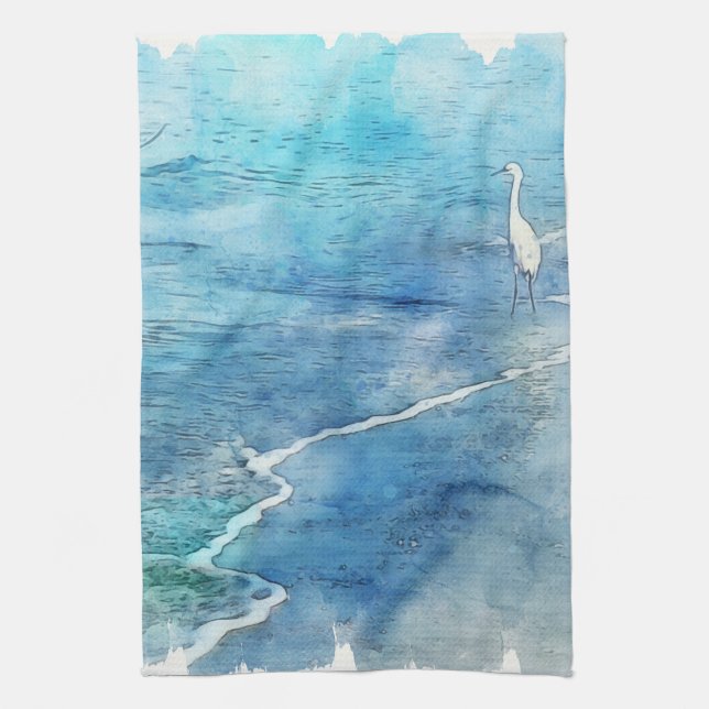 Tropical Beach in Teal Aqua Turquoise Blue Kitchen Towel (Vertical)