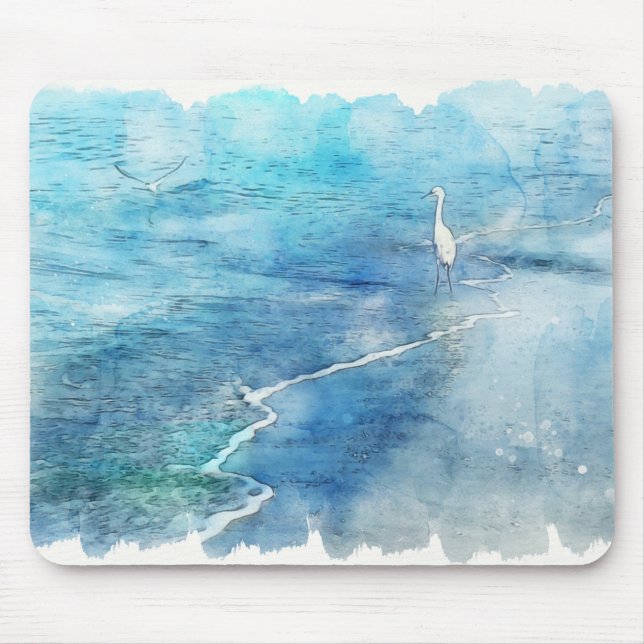 Tropical Beach in Teal Aqua Turquoise Blue Mouse Pad (Front)
