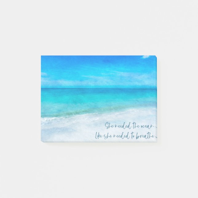 Tropical Beach in Teal Aqua Turquoise Blue Quote P Post-it Notes (Front)