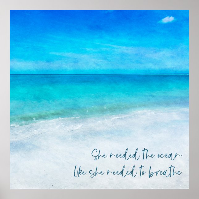 Tropical Beach in Teal Aqua Turquoise Blue Quote Poster (Front)